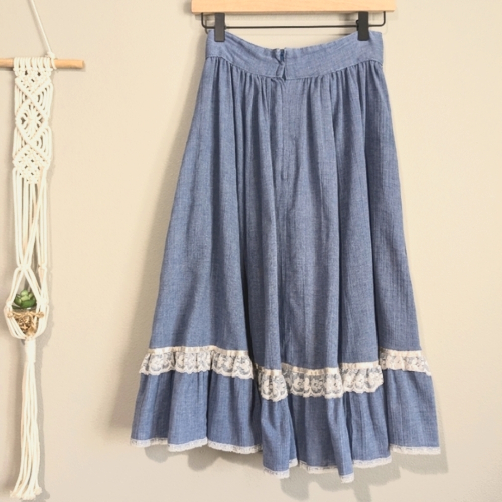 Jessica's Gunnies Jessica Sax McClintock Corset High Waist Lace Trim Midi Skirt - Picture 7 of 13